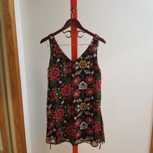Brigitte Bailey Cute Pop Black Colorful Floral Dress Sleeveless Bright Fun Retro